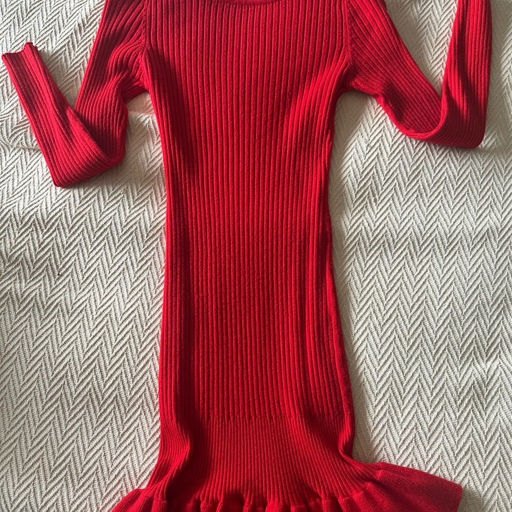 Red Ribbed Knit Dress - Picture 3 of 8